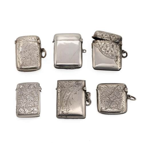 247 - Six Victorian and Edwardian silver engraved vesta cases, various dates and makers, 112g. 