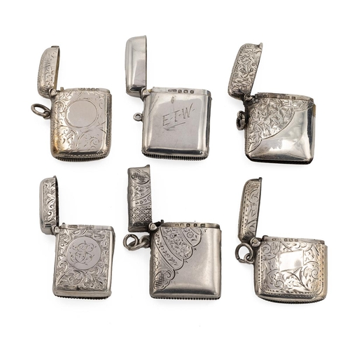 247 - Six Victorian and Edwardian silver engraved vesta cases, various dates and makers, 112g. 