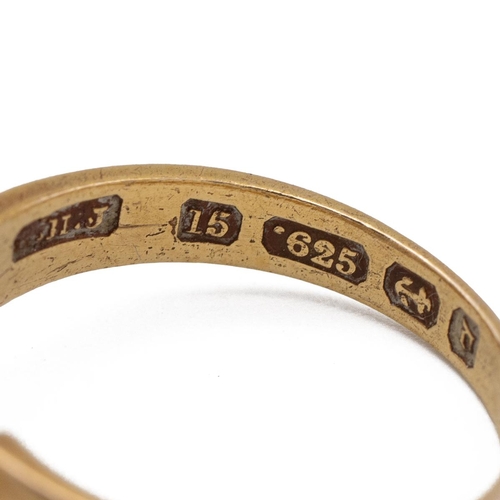 25 - Victorian 15ct gold single stone ring, Birmingham 1878, finger size L 1/2, 3.2g gross, cased.