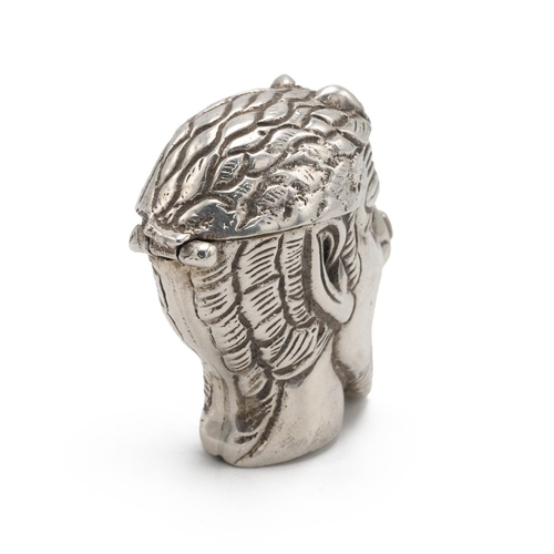 253 - Modern silver vesta case, in the form of a devil's head, marked 925, 39g including steel spring.