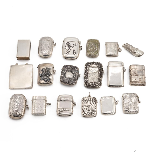 258 - Good collection of modern silver vesta cases, including one in the form of a travelling suitcase, go... 