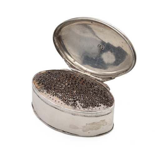 267 - George III silver nutmeg box, of oval form, with an engraved swag motif with a steel grater, makers ... 