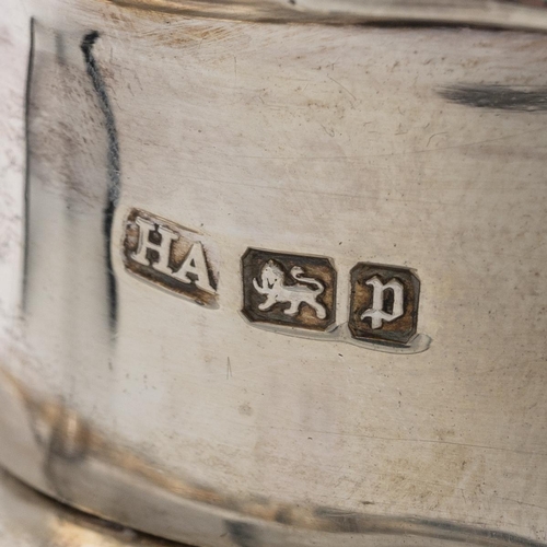 272 - Silver tea caddy, of oval form, with pull-off lid and shaped outline, Sheffield 1907, Atkin Brothers... 