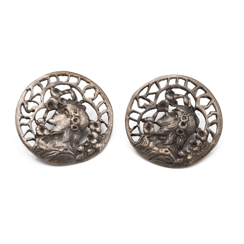 290 - Art Nouveau silver plated buttons, each decorated with a stylised maiden, registration number R35292... 