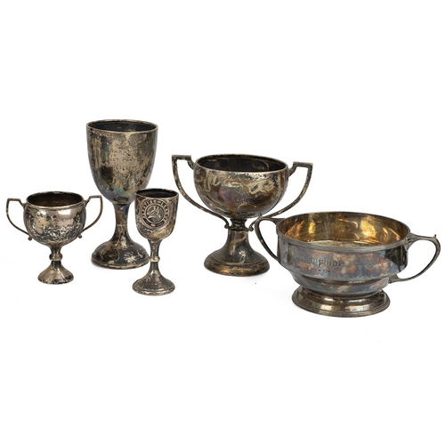 295 - Various miscellaneous silver items, including a silver two-handled trophy, silver rose bowl, trophie... 