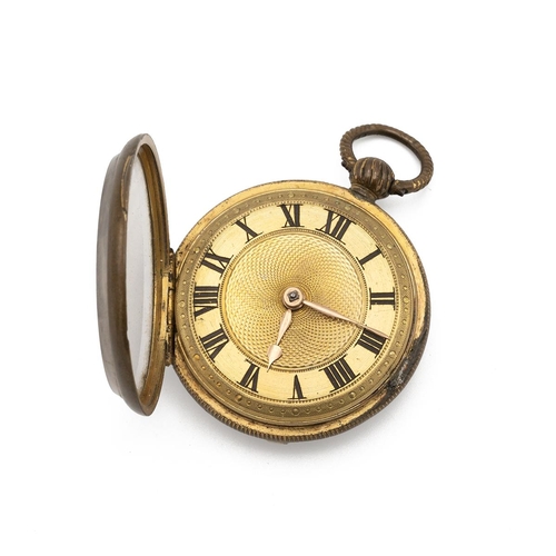 313 - Louisa Moore, mid 19th Century gilt brass pocket watch. Engraved movement cover, 43mm case, engine t... 