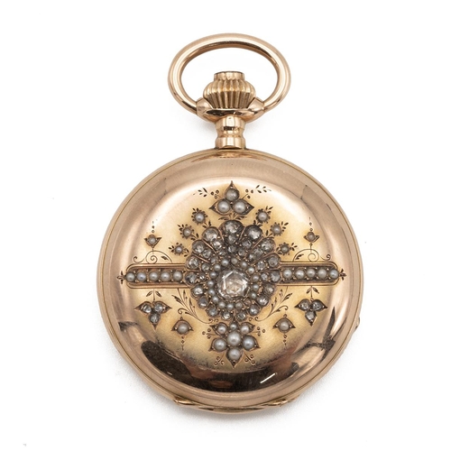 316 - Antique 18ct gold ladies pocket watch marked 'C.J. & A. Perrenoud & Cie' to the movement cover. Fron... 