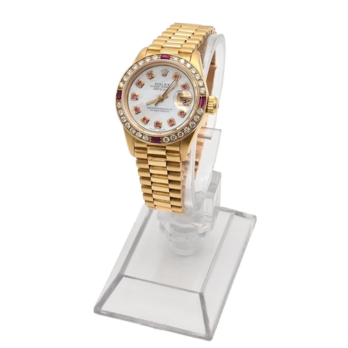 317 - Ladies 18ct gold Rolex Oyster Perpetual Datejust superlative chronometer watch. 27mm case with after... 