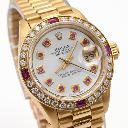 317 - Ladies 18ct gold Rolex Oyster Perpetual Datejust superlative chronometer watch. 27mm case with after... 