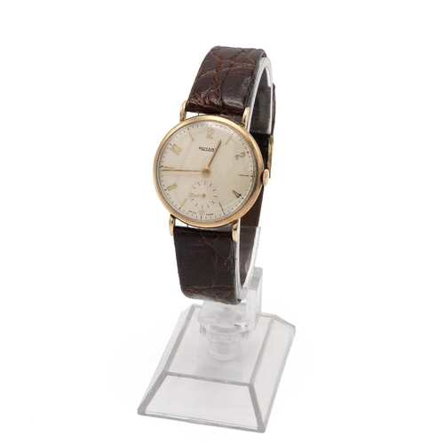 322 - Rotary 9ct Gold Men's manual wind wristwatch. Cream dial with gold numerals, hour markers and batons... 