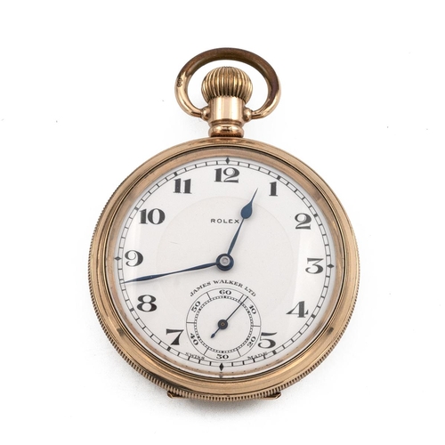 324 - Rolex gold plated pocket watch marked James Walker Ltd to dial. 50mm case, white dial with black ara... 