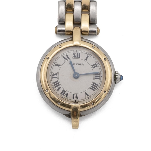 339 - Cartier Panthere stainless steel and gold Lady's wristwatch. Quartz, 24mm case, sapphire cabochon, w... 