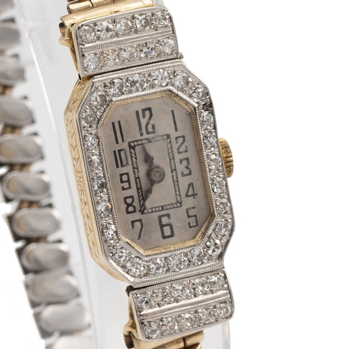 342 - Lady's vintage 18ct gold, platinum and diamond Art Deco cocktail watch. Movement maker marked 'Hafis... 