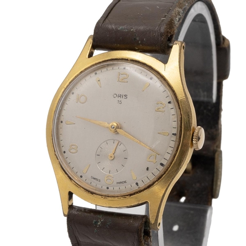 344 - Vintage men's Oris 15 manual wind wristwatch. 34mm gold plated case, brushed steel dial with gold pl... 