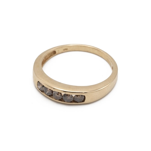 55 - Five stone cinnamon diamond 9ct gold half hoop ring, the channel set stones estimated as totalling a... 