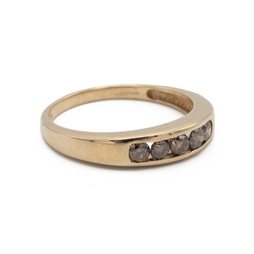 55 - Five stone cinnamon diamond 9ct gold half hoop ring, the channel set stones estimated as totalling a... 