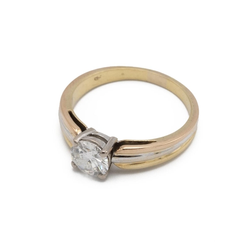 78 - A single stone diamond ring, the brilliant cut measuring approximately 6.5 mm wide by 3.5 mm deep, c... 