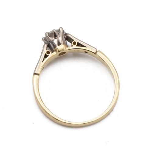 83 - Diamond 18ct gold ring, the brilliant cut estimated as weighing approximately 0.4ct, between shoulde... 