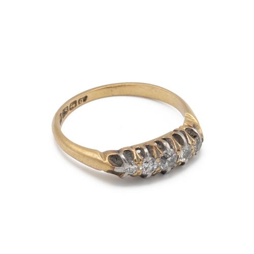 89 - Five stone diamond 18ct gold ring, Birmingham 1915, finger size Q, 3.1g gross.