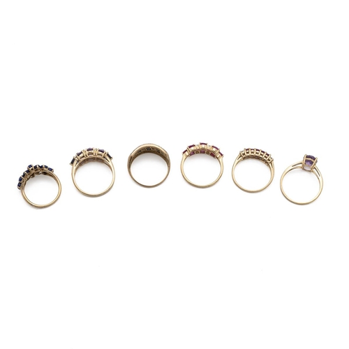 9 - Various modern 9ct gold, gem set rings, various sizes and makers, 4.93g.