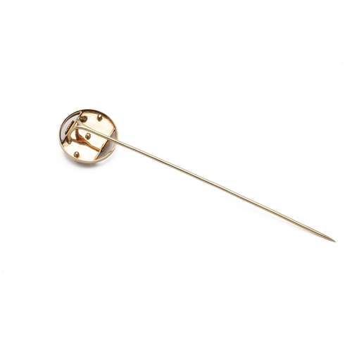 97 - A ruby and seed pearl stickpin, unmarked, tests between 12ct and 13ct gold, Total weight 31.1g, case... 