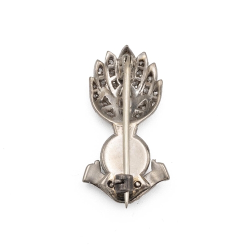 99 - A diamond and enamel Royal Artillery sweetheart brooch, white gold with palladium, tested as 9ct gol... 