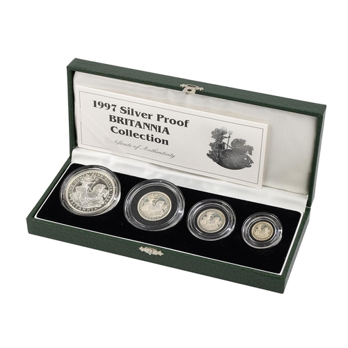 102 - 1997 silver proof Britannia set featuring four UK coins from The Royal Mint. This collectable set in... 