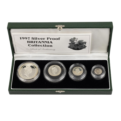 102 - 1997 silver proof Britannia set featuring four UK coins from The Royal Mint. This collectable set in... 