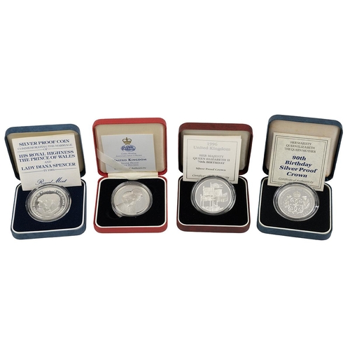 105 - Five (5) silver proof Royal Mint UK Crown coins (25p and £5), including 1981 Royal Wedding Charles a... 