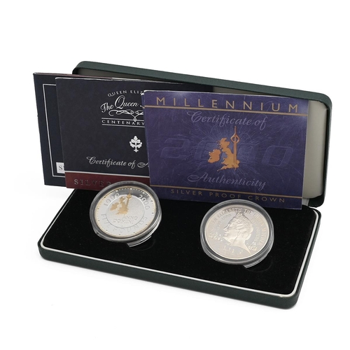 109 - 2000 silver proof 2-coin Royal Mint set including the 2000 Queen Mother 100th Birthday silver proof ... 