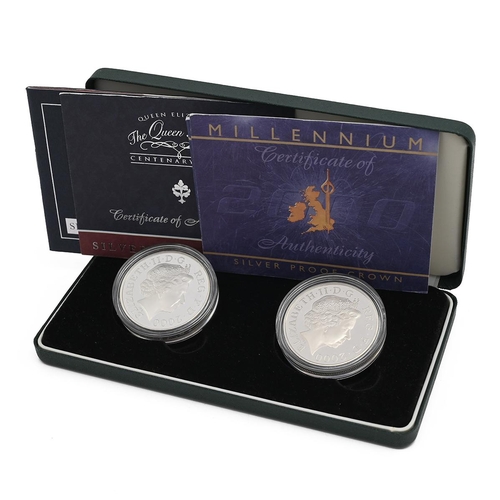 109 - 2000 silver proof 2-coin Royal Mint set including the 2000 Queen Mother 100th Birthday silver proof ... 