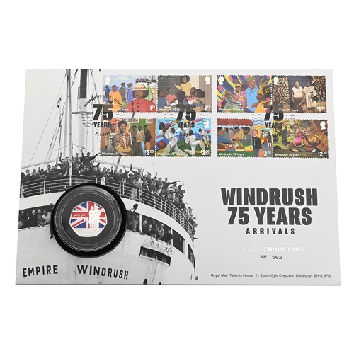 110 - 2023 Windrush 75 Years colour printed silver proof 50p coin and stamp cover-dated 22 June 2023, comp... 