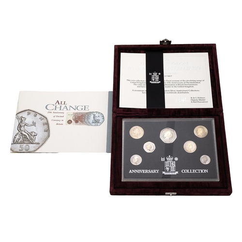 112 - 1996 Decimal Day 25th anniversary silver proof seven-coin set from The Royal Mint in the original bu... 