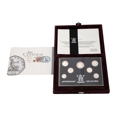 112 - 1996 Decimal Day 25th anniversary silver proof seven-coin set from The Royal Mint in the original bu... 