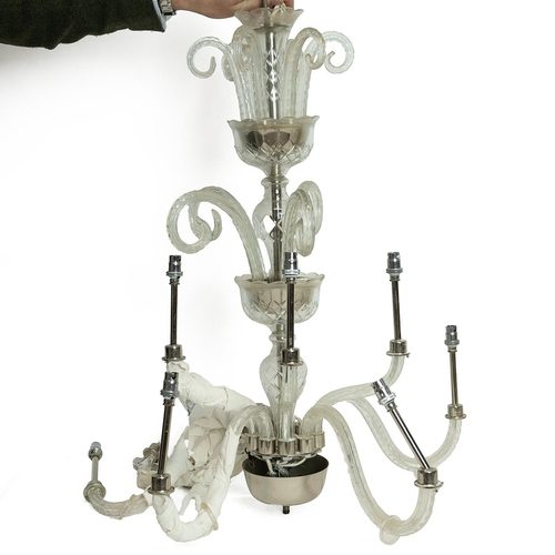 134 - Vintage 10 branch Venetian chandelier (a/f). Cut glass with chrome plated bulb fittings. Together wi... 