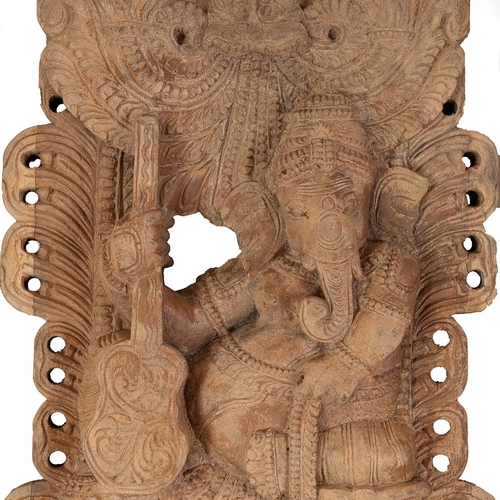 142 - Pair tall vintage Indian carved hardwood wooden pillars with Ganesh iconography. Profusely carved to... 