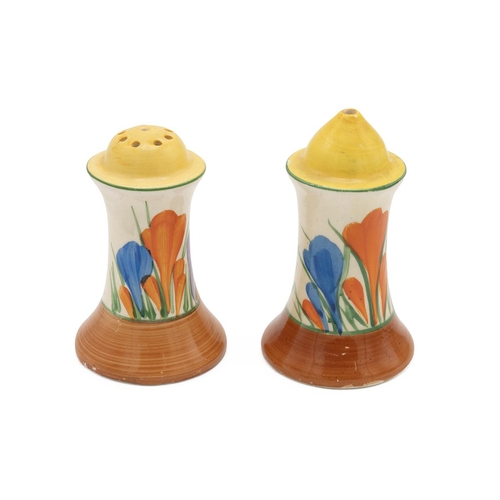 172 - Clarice Cliff for Newport Pottery Autumn Crocus pattern cruet set comprising salt and pepper shakers... 