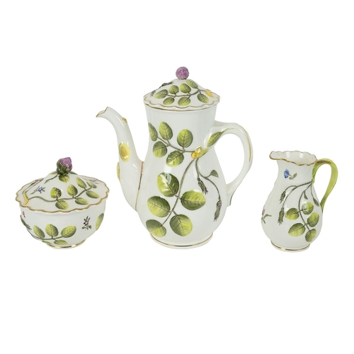 188 - Royal Worcester 'The Blind Earl' coffee set comprising lidded coffee pot, cream jug, lidded sugar bo... 