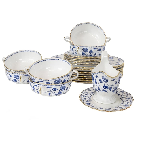 190 - Spode Blue Colonel Dinner and Tea Service comprising: 8 x dinner plates, 6 x side plates, 6 x soup b... 