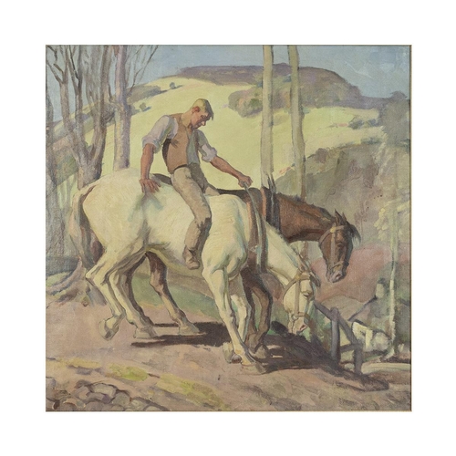 200 - Harold Dearden (1888-1962) - A Young farmer on a white Horse, oil on canvas, 50.5 x 50.5cm, framed (... 