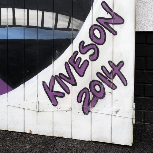 219 - Street art by Kiveson. A set of pine bi-fold doors from Camden Lock market painted by Kiveson in 201... 