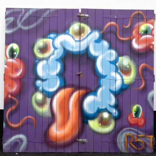 220 - Street art by Re5etuk AKA R5T. A set of pine bi-fold doors from Camden Lock market painted by R57 in... 