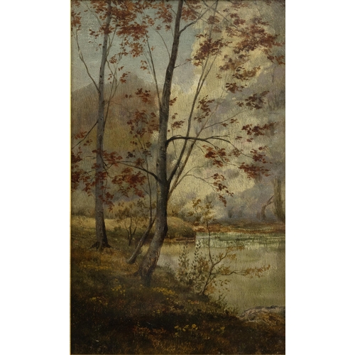 225 - William Fergie (1893-1971) - Two Landscape Scenes of Birches by a Lake, oil on (presumably) board, e... 