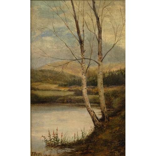 225 - William Fergie (1893-1971) - Two Landscape Scenes of Birches by a Lake, oil on (presumably) board, e... 