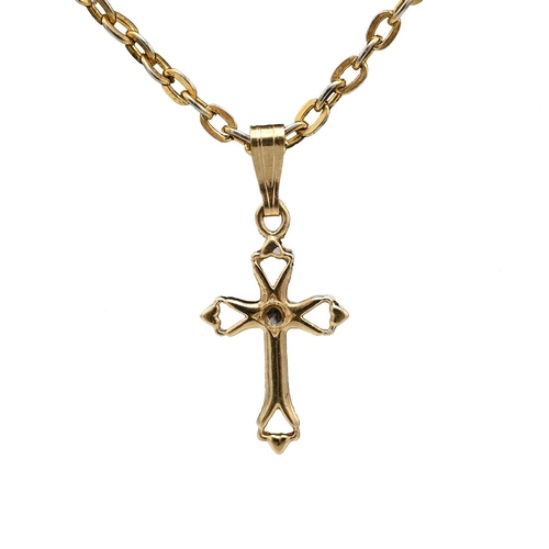 23 - 9ct gold cross 0.3 grams on a gold plated chain,  along with 9ct gold and stone set ring 1.55 grams,... 