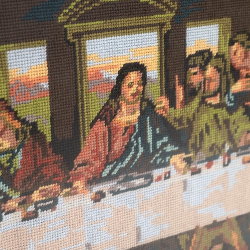 230 - After Leonardo da Vinci, The Last Supper, 20th century, needlepoint, sight 38.5cm x 87.5cm framed an... 