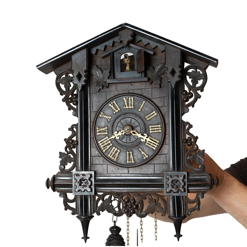 232 - Black Forest carved lime wood Cuckoo Clock with eight day two train weight driven movement marking t... 