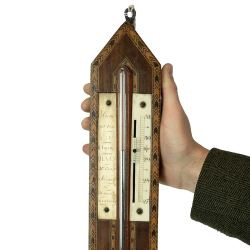 233 - A Georgian stick barometer bearing ivory scale and nameplate indicating it was made by William H Twa... 