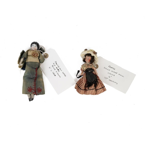 239 - Group of 19th Century dolls. Doll's house dolls x2. 1 x French 4 inch china body; 1 x 6 inch Porcela... 