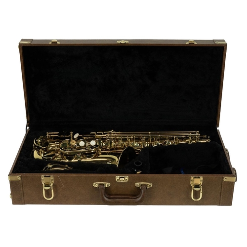 260 - Conrad Alto Saxophone with a Hermes mouth piece,  in a fitted faux fur lined leather effect hinged c... 